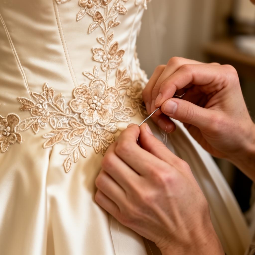 Hand stitching lace applique