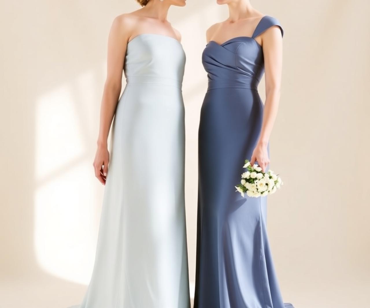 Two bridesmaids in satin gowns