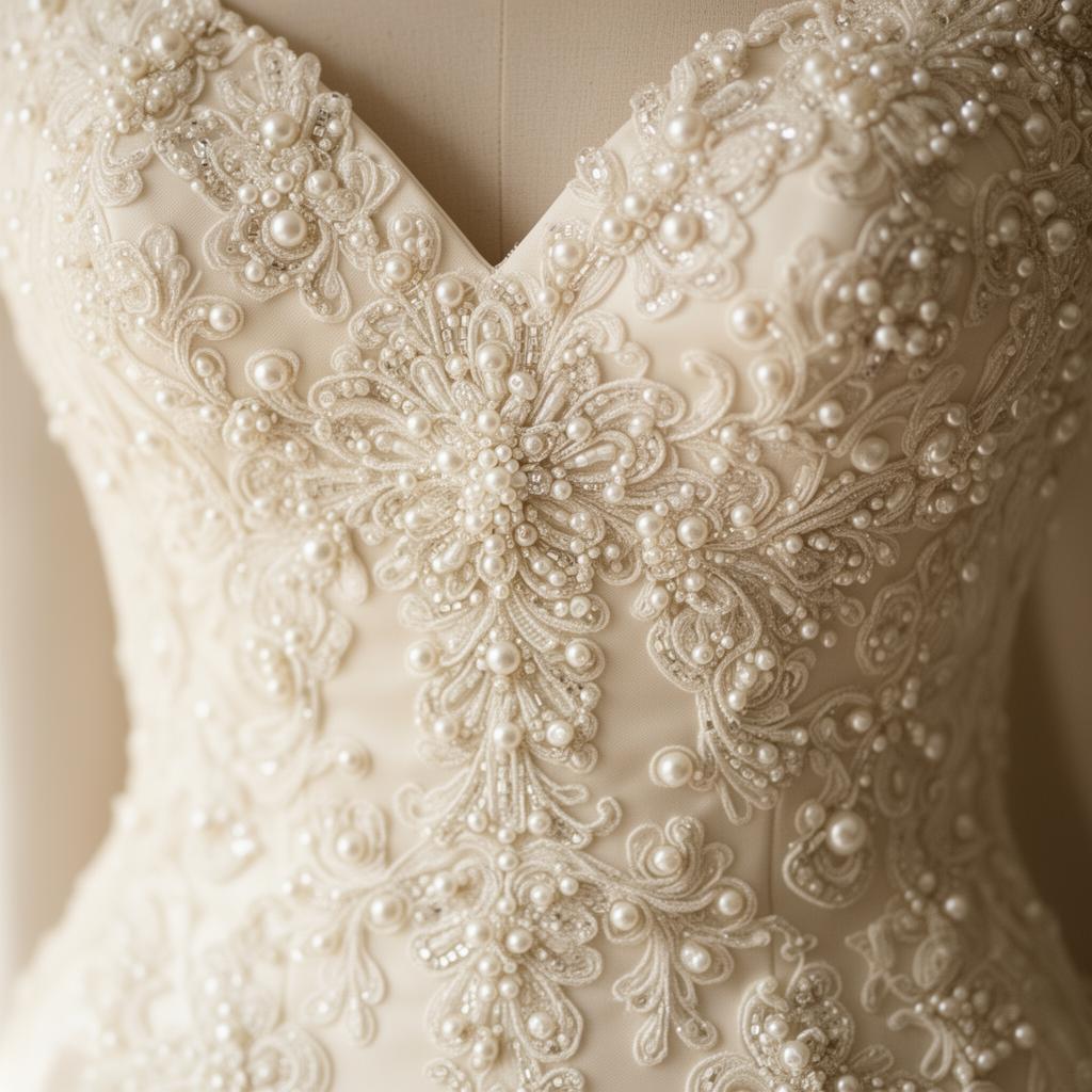 Pearl beading on bodice